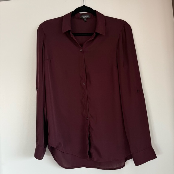 Express Burgundy Button-Up Blouse - Picture 1 of 3